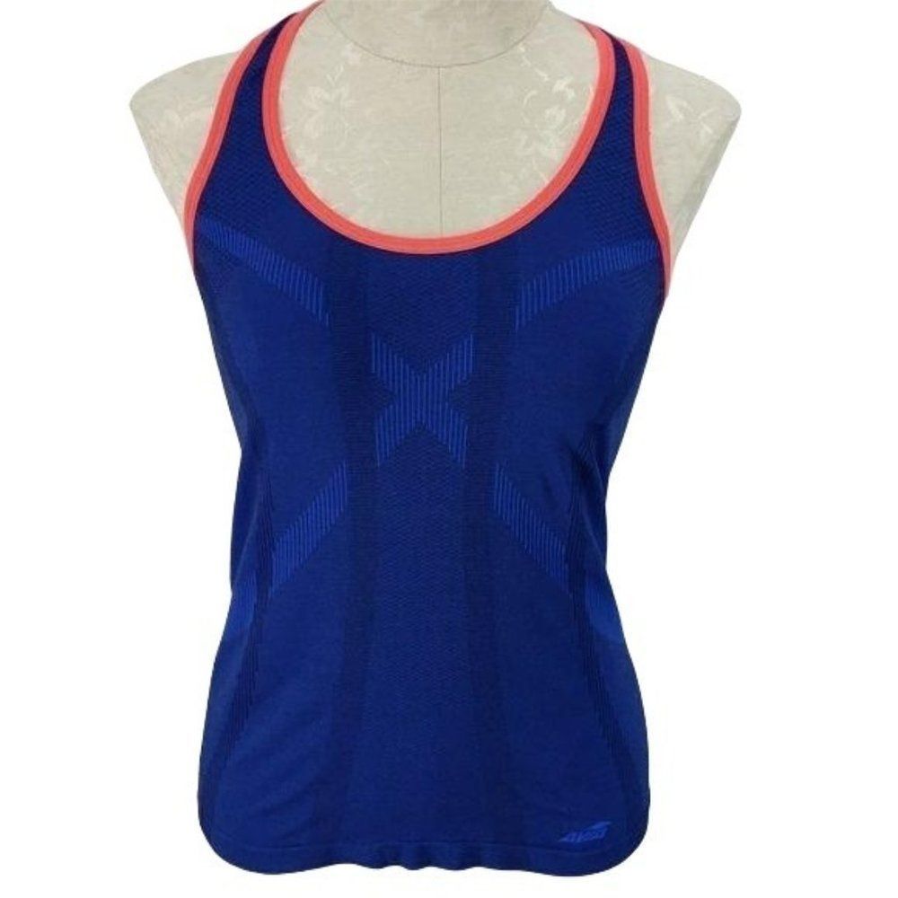 Avia Seamless Racerback Tank Top Blue Coral Pink Trim Small RH2M010